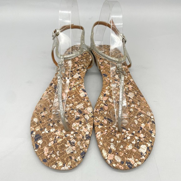 Tory Burch Womens 11M Marion Quilted T Strap Sandals Shoes‎ Cork Thong Slingback - Picture 4 of 12